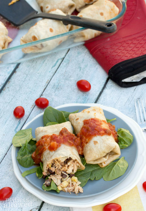 Mexican Baked Chicken Burrito Recipe - No Diets Allowed #Food #Foodie #Burritos