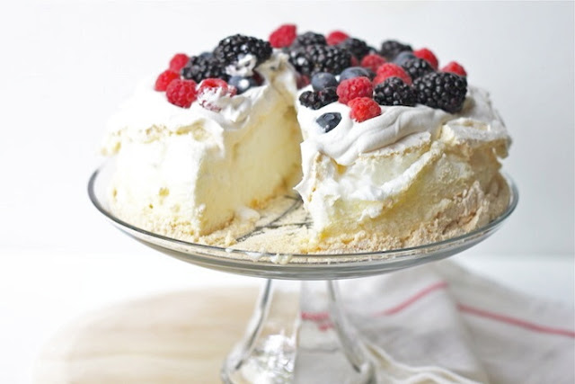 berry-topped pavlova + coconut whipped cream- No Diets Allowed