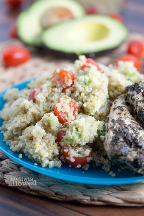 Grilled Chicken and Basil Avocado Quinoa - No Diets Allowed