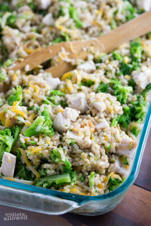 chicken broccoli rice cheese casserole - No Diets Allowed
