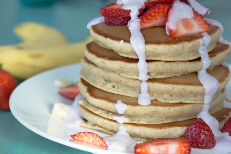 Easy Whole Wheat Banana Pancakes Recipe - No Diets Allowed #Food #Foodie #Pancake