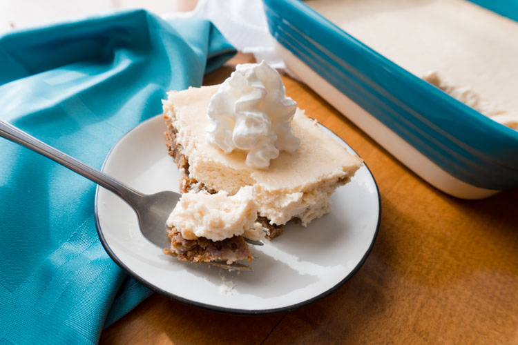 Eggnog Cheesecake Bars Recipe - No Diets Allowed #Food #Foodie #Yummy