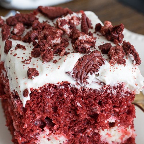 This is the best red velvet cheesecake recipe from No Diets Allowed.